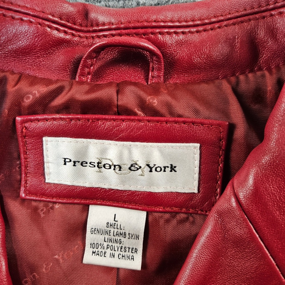 Preston & York Red Genuine Lambskin Leather Jacket Women Size Large Button Front - Picture 3 of 7